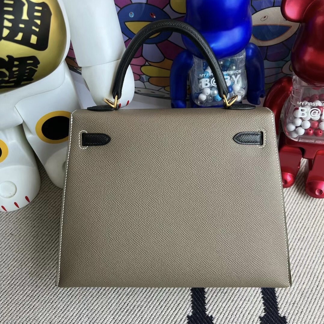 Vietnam Hermes Kelly 25cm Epsom HSS 18 Etoupe+89 黑色 Noir 磨砂金扣