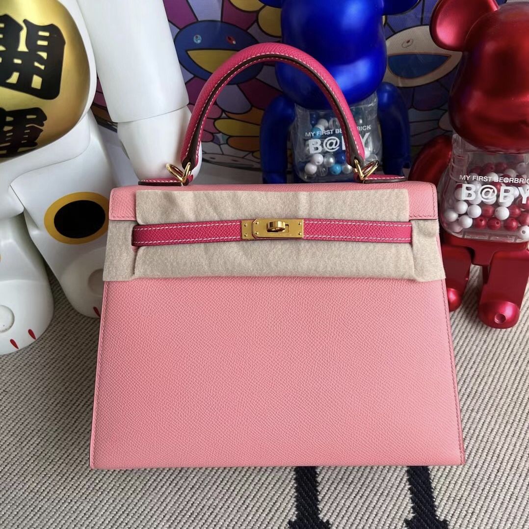 Thailand Bangkok Hermes Kelly 25 Epsom HSS 1Q Rose Confetti+E5 Rose Tyrien