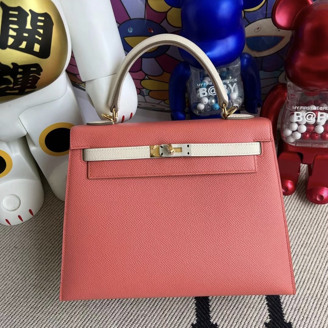 臺灣臺灣桃園市 愛馬仕 Hermes Kelly 25 HSS Epsom L5 Crevette+10 Craie 金扣