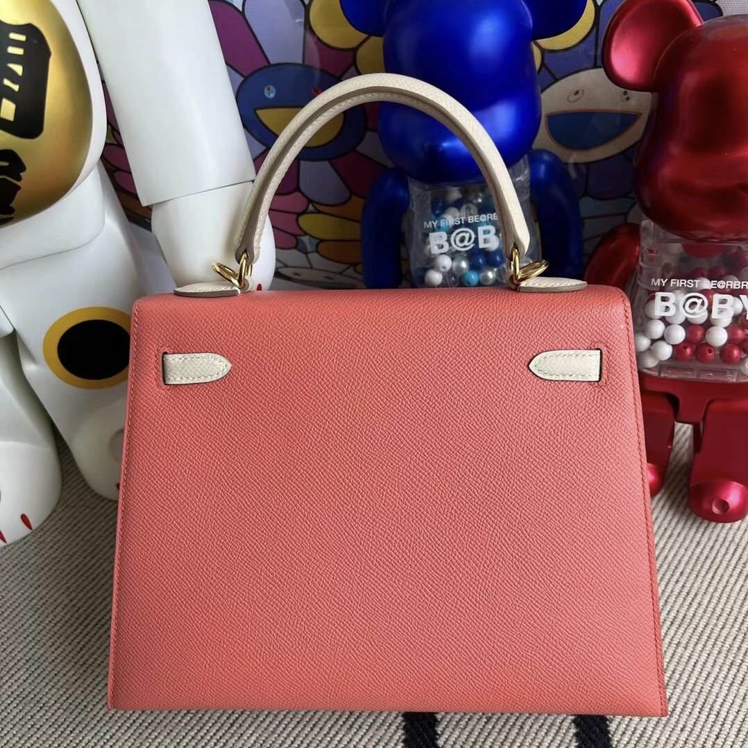 臺灣臺灣桃園市 愛馬仕 Hermes Kelly 25 HSS Epsom L5 Crevette+10 Craie 金扣