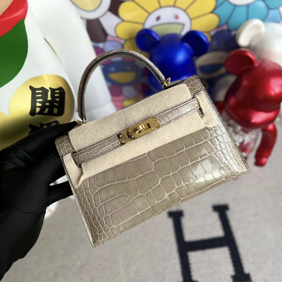 新加坡愛馬仕 Singapore Hermes Kelly Mini II 2代 81 Gris Tourterelle 美洲鱷魚