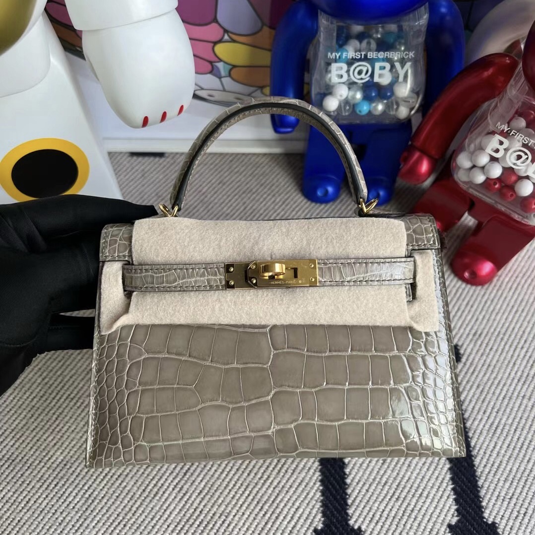 新加坡愛馬仕 Singapore Hermes Kelly Mini II 2代 81 Gris Tourterelle 美洲鱷魚