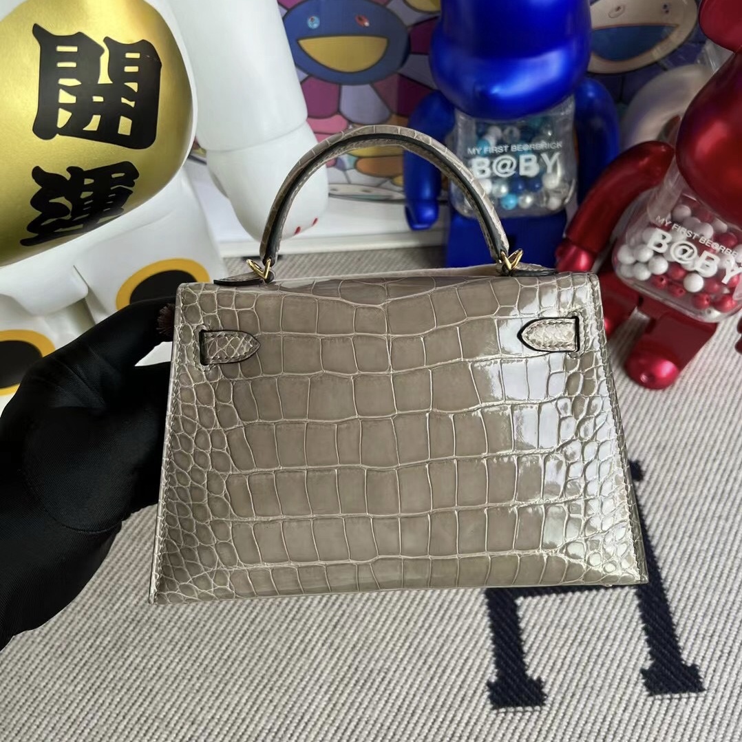 新加坡愛馬仕 Singapore Hermes Kelly Mini II 2代 81 Gris Tourterelle 美洲鱷魚