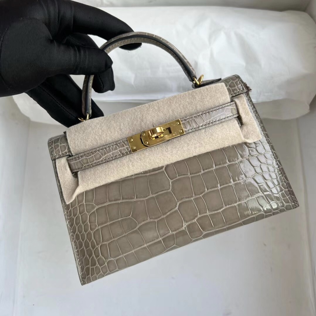 新加坡愛馬仕 Singapore Hermes Kelly Mini II 2代 81 Gris Tourterelle 美洲鱷魚