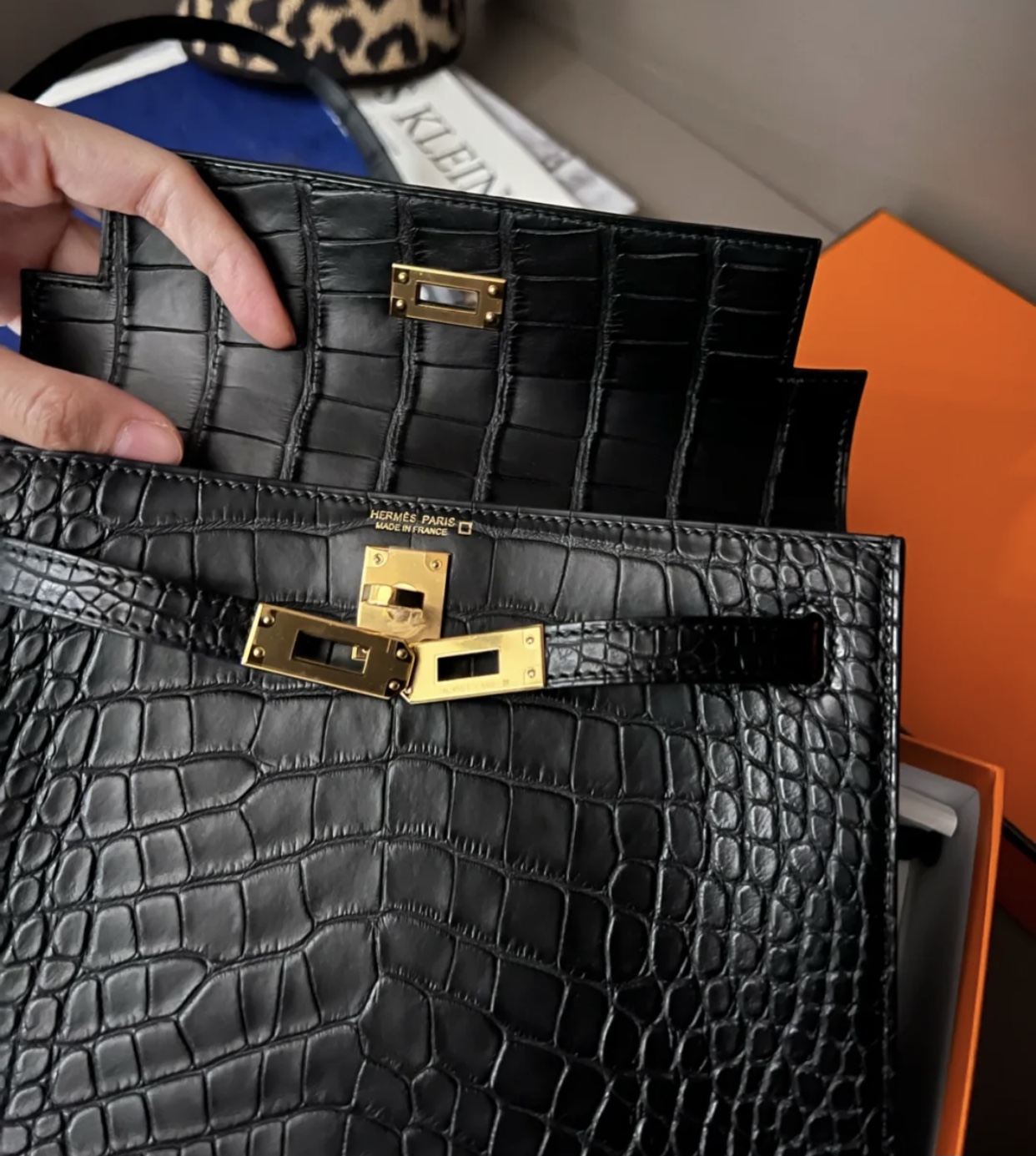 Hermès Kelly Danse Alligator Crocodile 89 Noir 黑色霧面方塊美洲鱷魚金扣