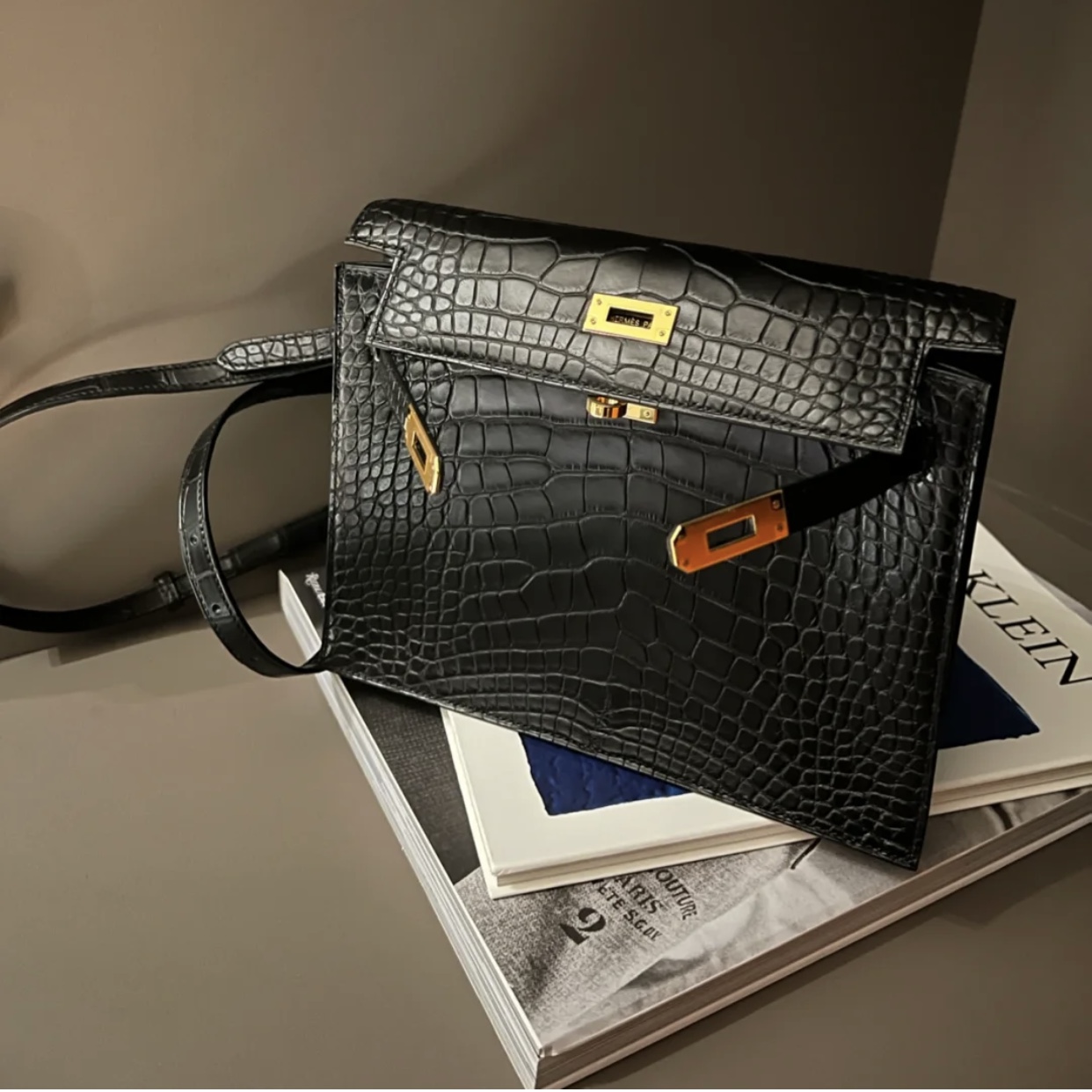 Hermès Kelly Danse Alligator Crocodile 89 Noir 黑色霧面方塊美洲鱷魚金扣