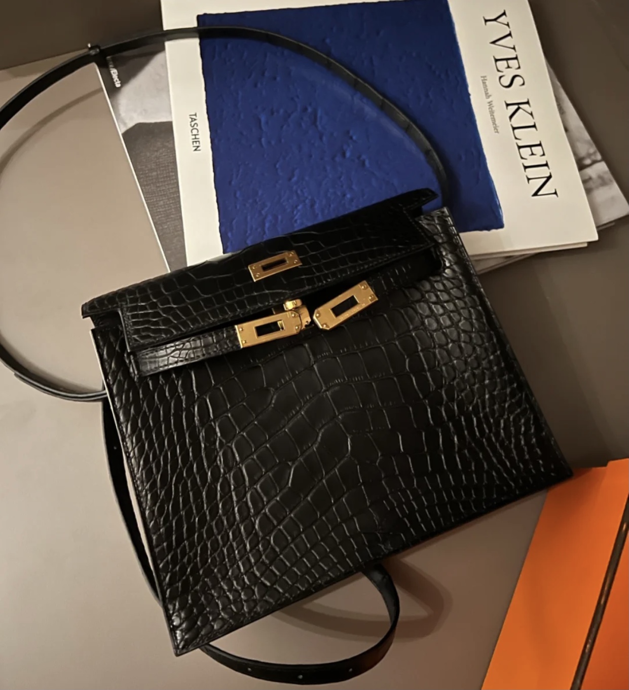 Hermès Kelly Danse Alligator Crocodile 89 Noir 黑色霧面方塊美洲鱷魚金扣