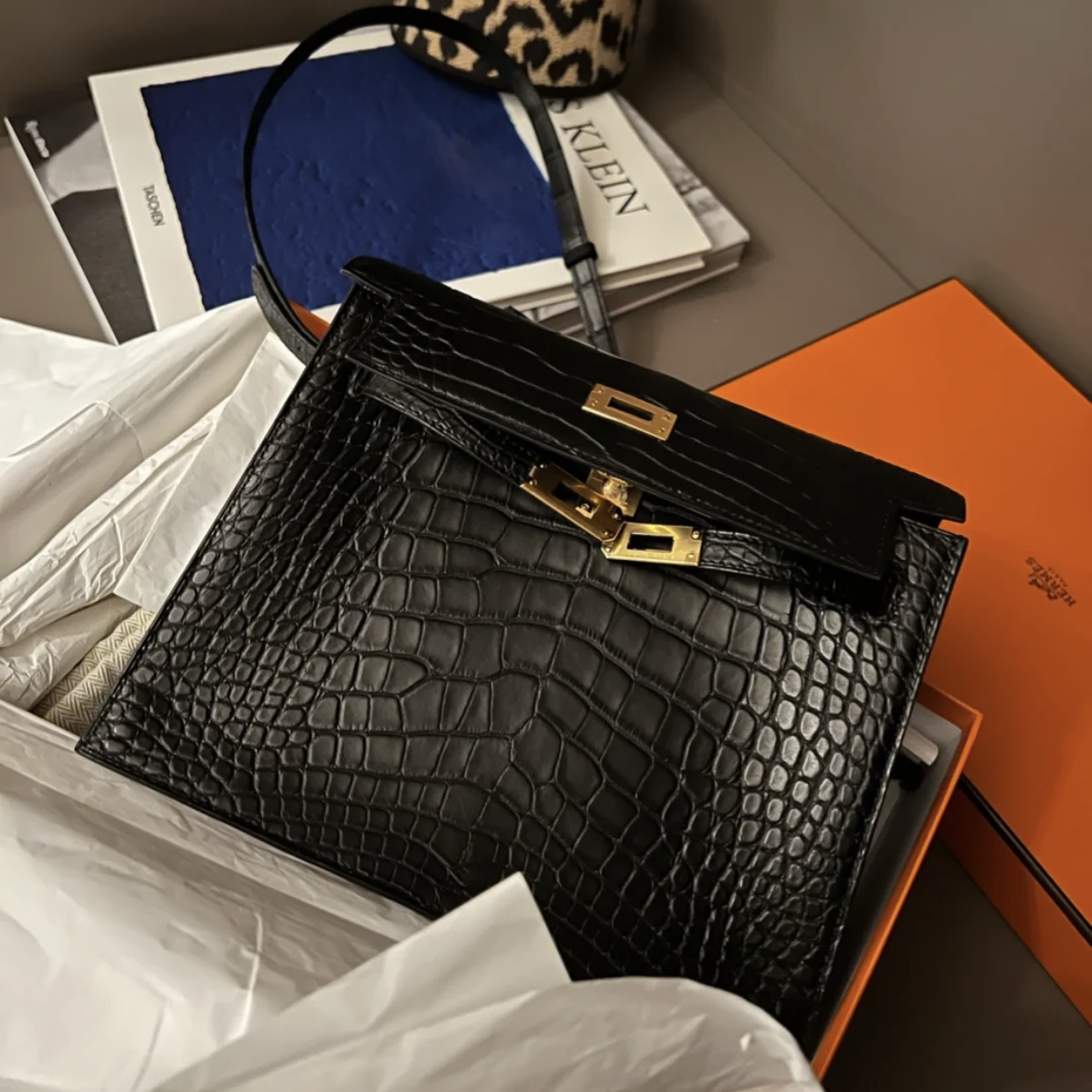 Hermès Kelly Danse Alligator Crocodile 89 Noir 黑色霧面方塊美洲鱷魚金扣