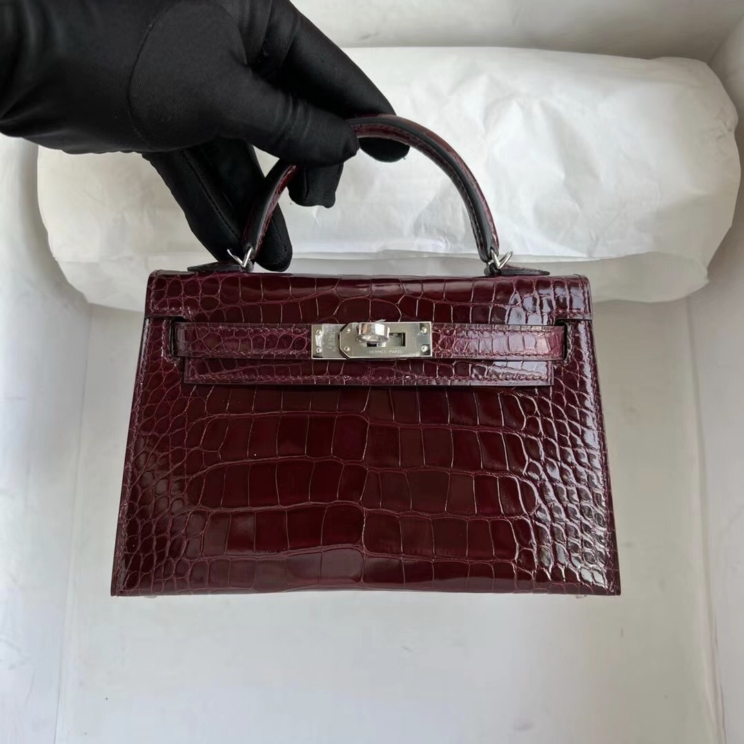 愛馬仕澳大利亞官網 Hermès Kelly Mini II 2代 57 Bordeaux 亮面美洲鱷魚