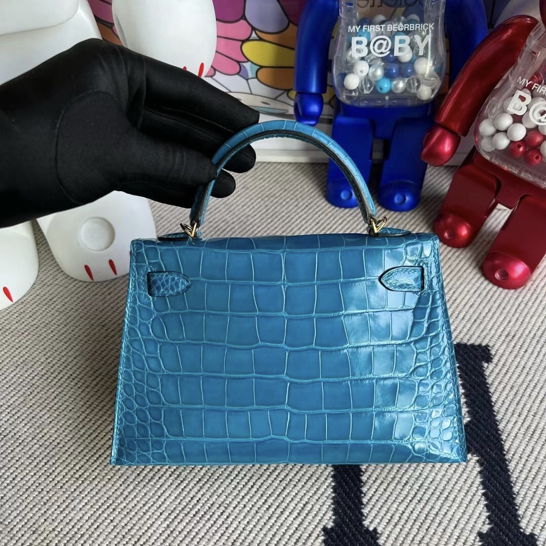 愛馬仕加拿大官網 Hermès Kelly Mini II 2代 7W Blue Izmir 伊茲密爾藍美洲鱷魚