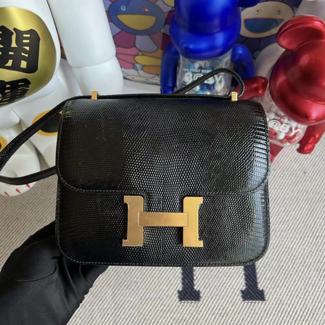 hermes加拿大官方網站 Hermès Constance 18cm Lizard CC89 Black 黑色 蜥蜴皮