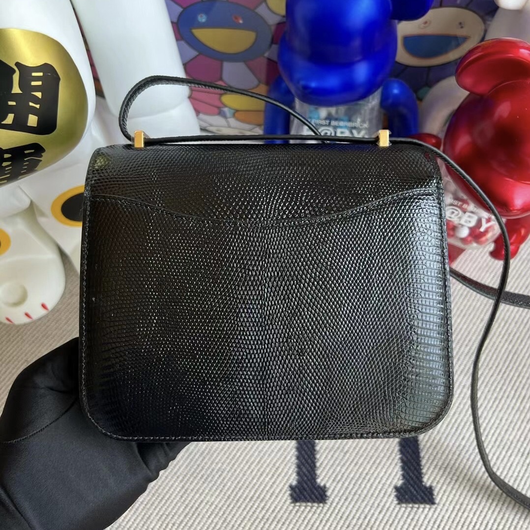 hermes加拿大官方網站 Hermès Constance 18cm Lizard CC89 Black 黑色 蜥蜴皮