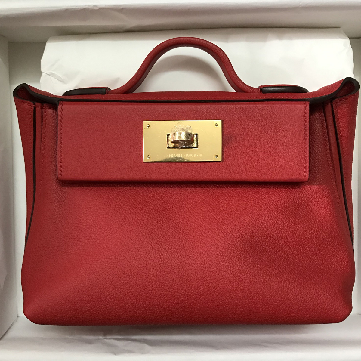 愛馬仕官方旗艦店 Hermes Kelly 24/24 Mini S3 Rouge de coeur Evercolor 拼 Swift