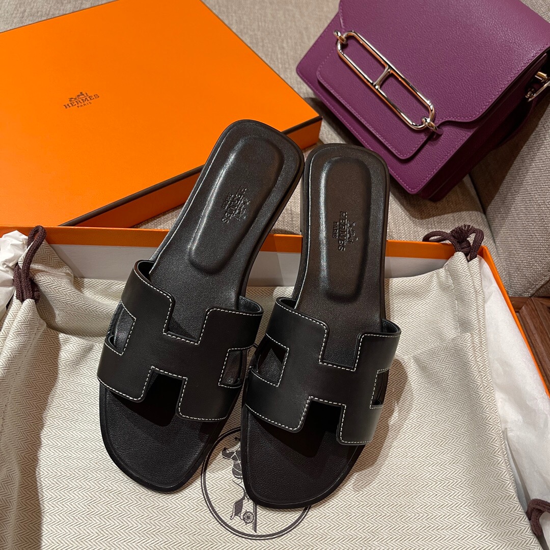 愛馬仕涼鞋 拖鞋 Saudi Arabia Hermes Oran sandal Swift 89 黑色 Noir