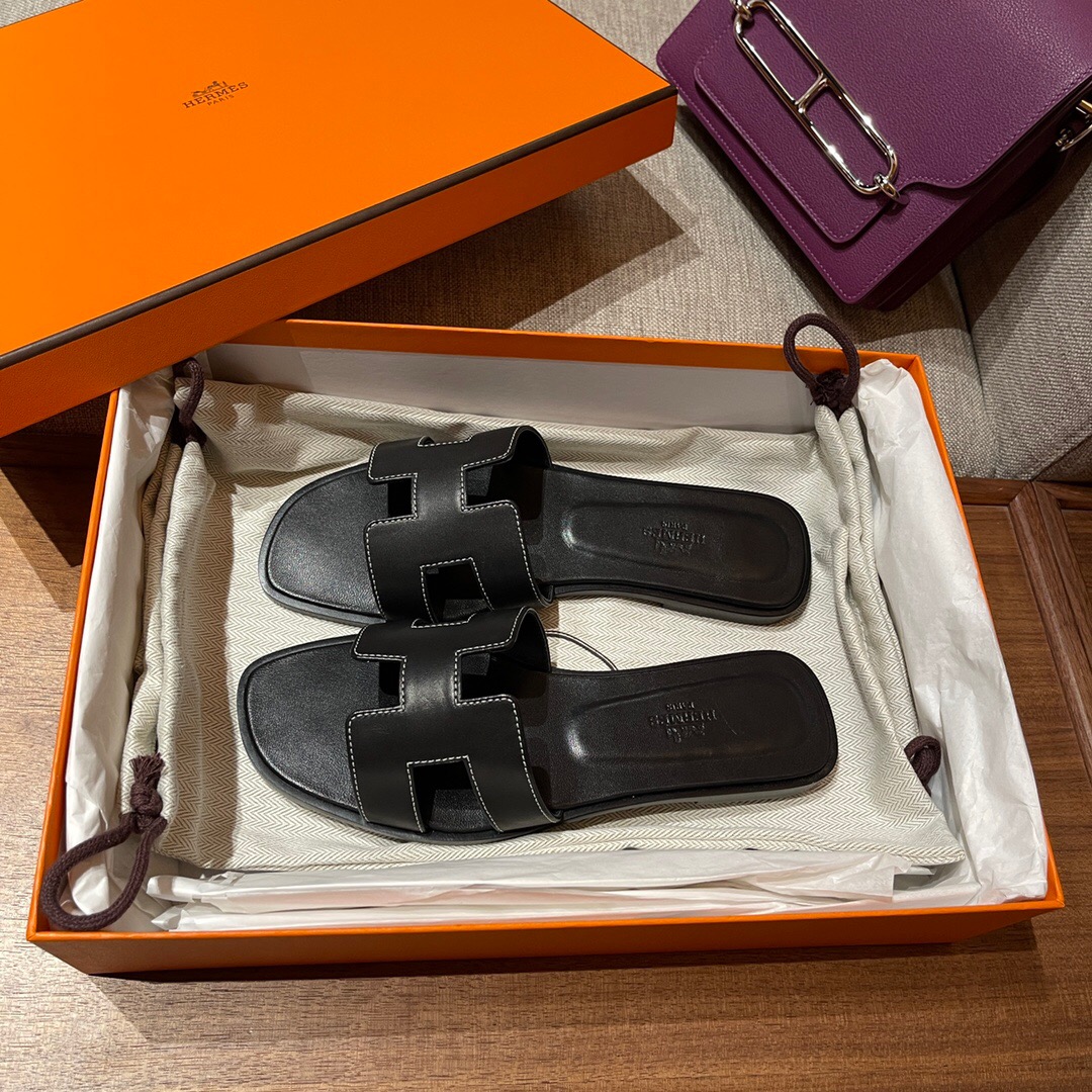 愛馬仕涼鞋 拖鞋 Saudi Arabia Hermes Oran sandal Swift 89 黑色 Noir