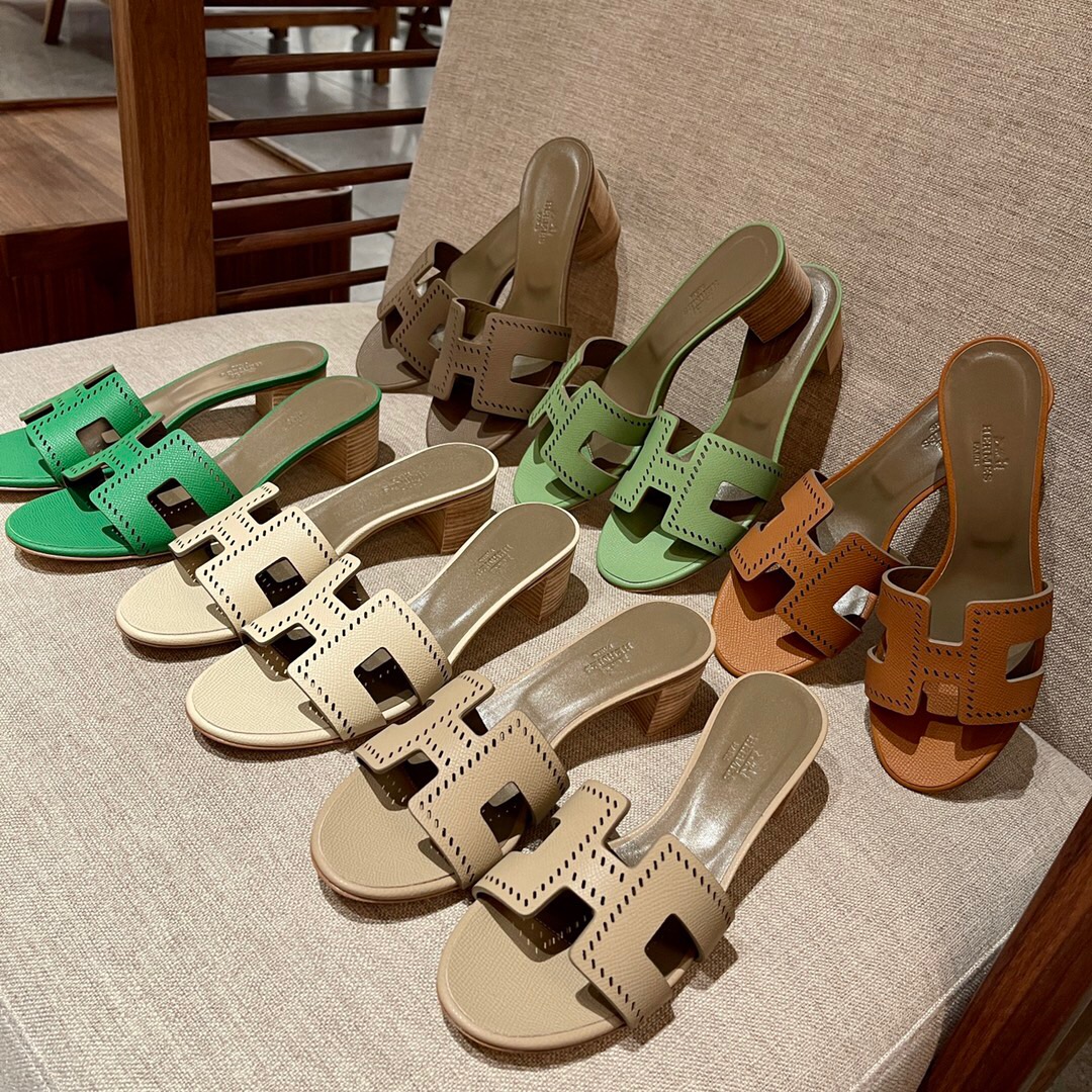 Hermès Oran sandal U4 Vert Verigo 絲絨綠 Epsom 鏤空高跟涼鞋