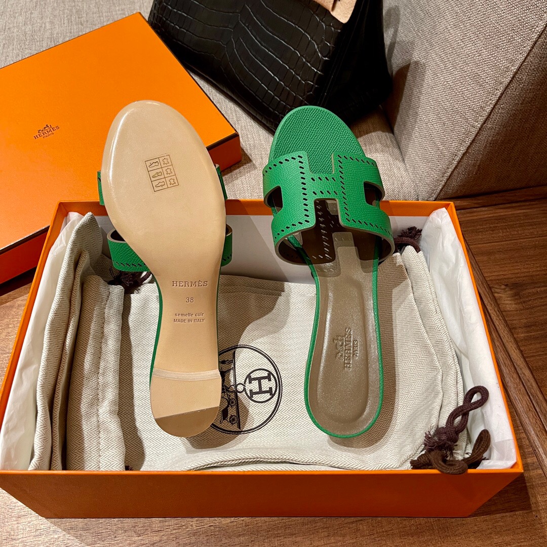 Hermès Oran sandal U4 Vert Verigo 絲絨綠 Epsom 鏤空高跟涼鞋