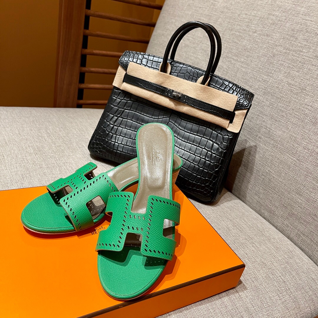 Hermès Oran sandal U4 Vert Verigo 絲絨綠 Epsom 鏤空高跟涼鞋