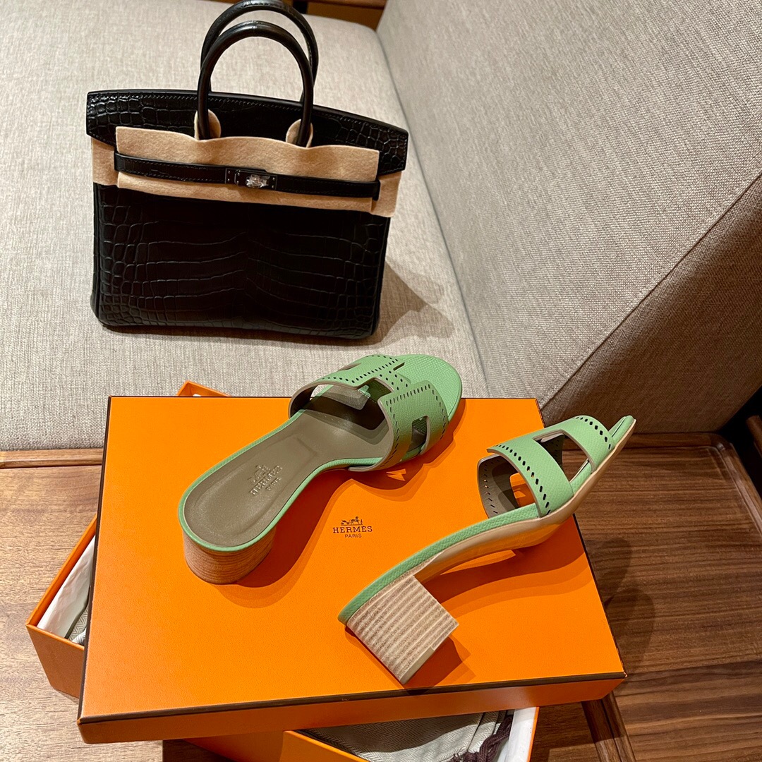 臺灣愛馬仕涼鞋官網價格 Hermès Oran sandal 3i Vert Criquet  Epsom 高跟涼鞋