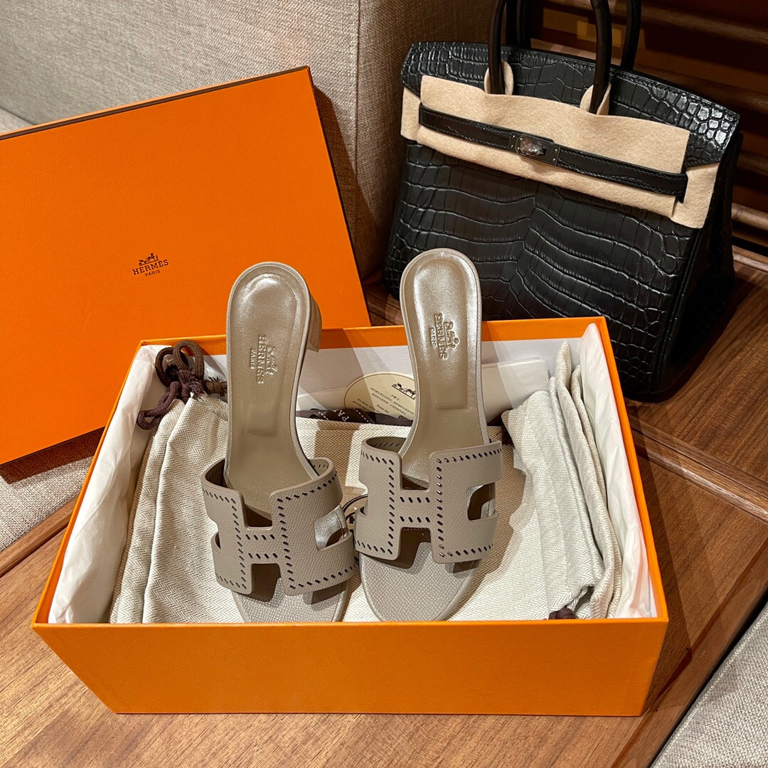 Hermès M8 Gris Asphalte 瀝青灰 Oran sandal Epsom 高跟涼鞋