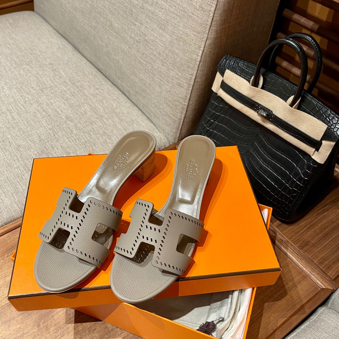 Hermès M8 Gris Asphalte 瀝青灰 Oran sandal Epsom 高跟涼鞋