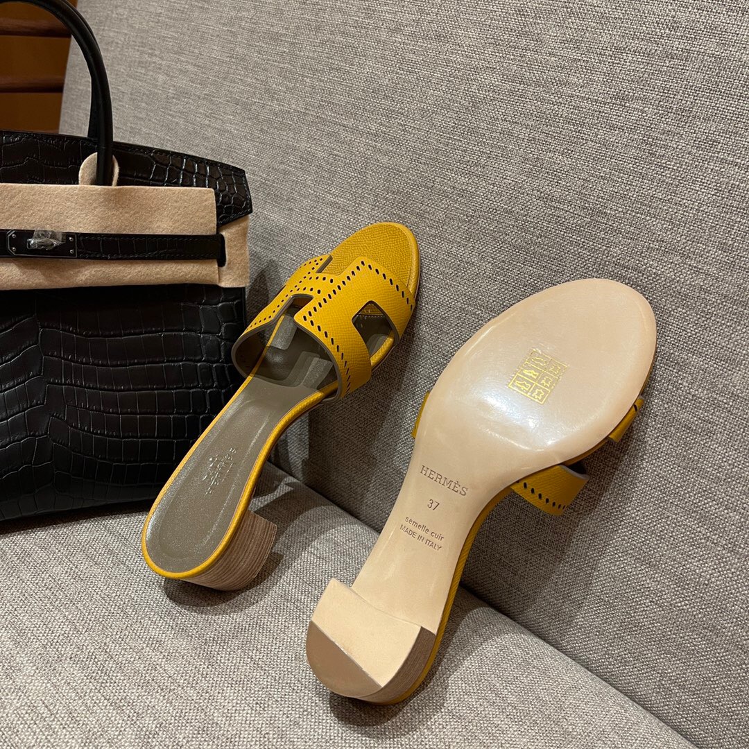 愛馬仕高跟涼鞋 Hermès 9D Amber 琥珀黃 Oran sandal Epsom 高跟涼鞋