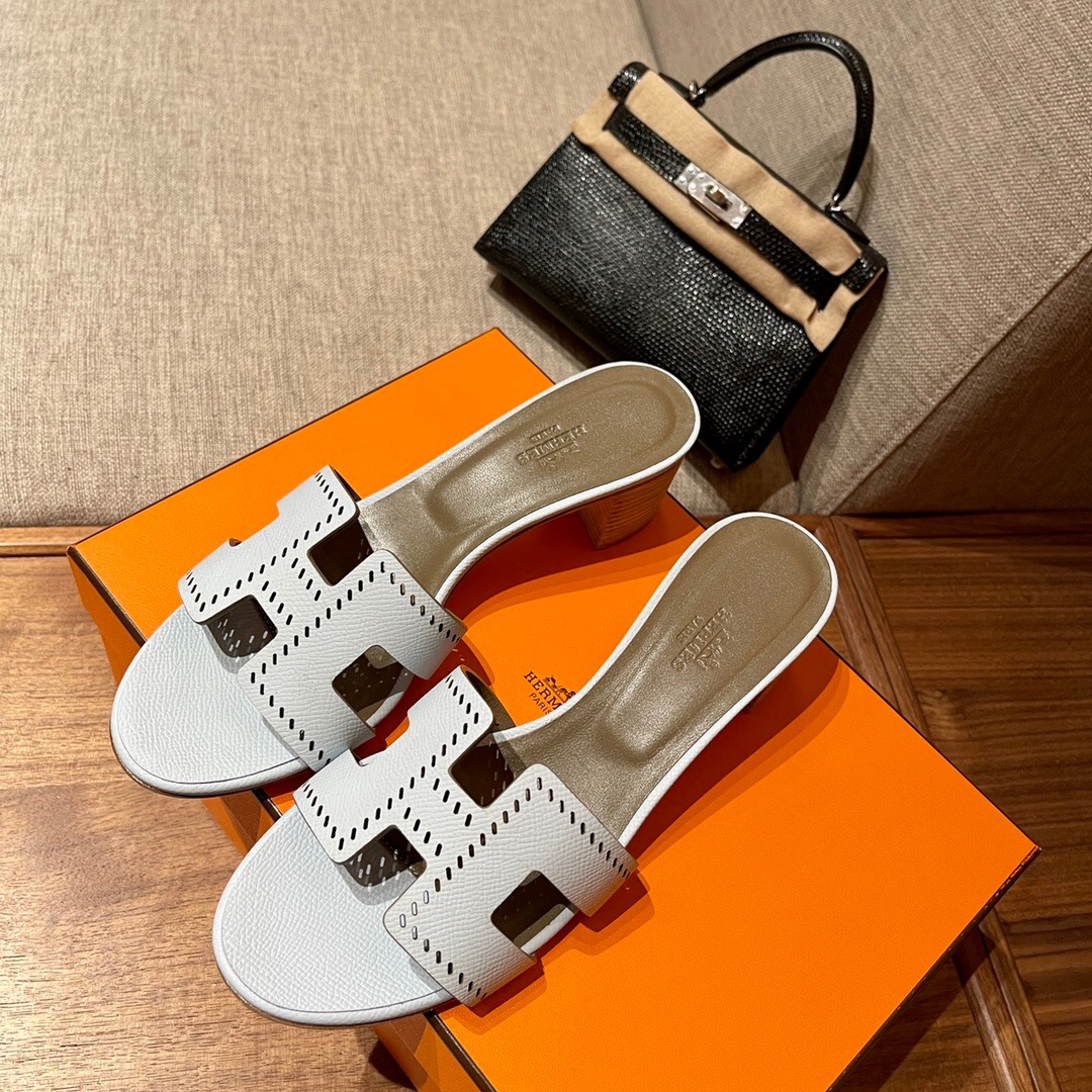 愛馬仕 Hermès Oran sandal T0 Blue Brume 霧藍色 Epsom 高跟涼鞋