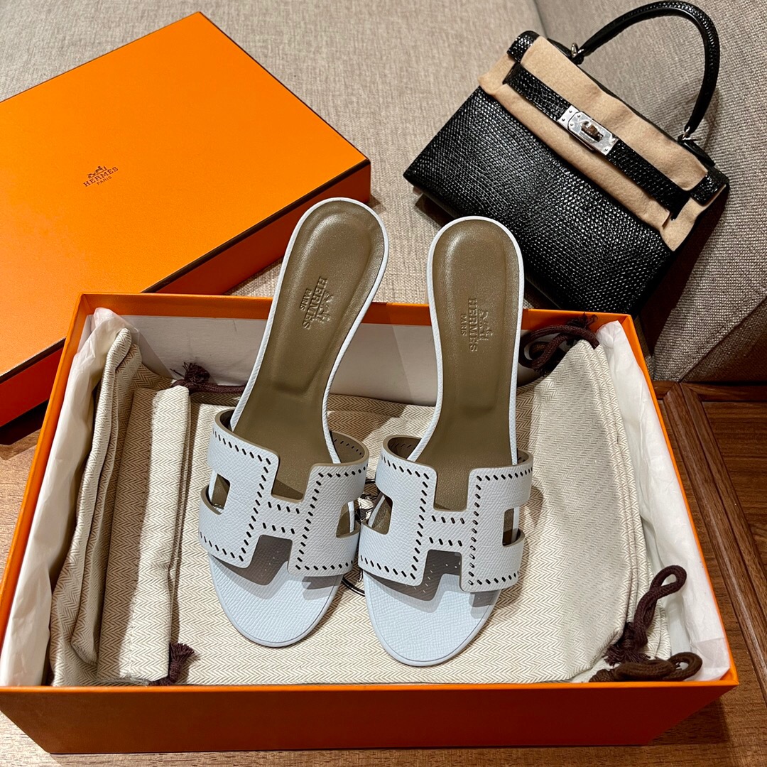 愛馬仕 Hermès Oran sandal T0 Blue Brume 霧藍色 Epsom 高跟涼鞋