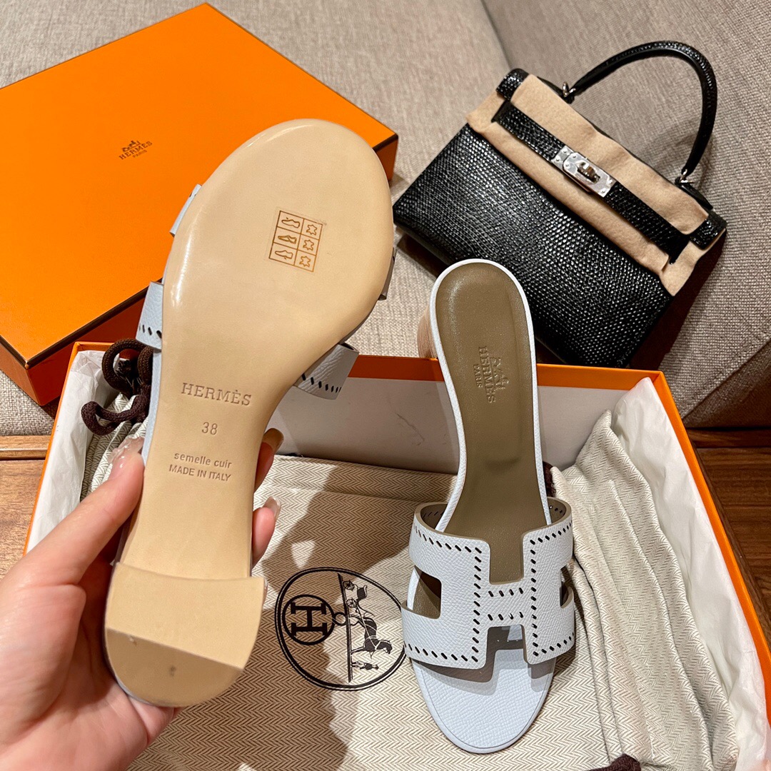 愛馬仕 Hermès Oran sandal T0 Blue Brume 霧藍色 Epsom 高跟涼鞋