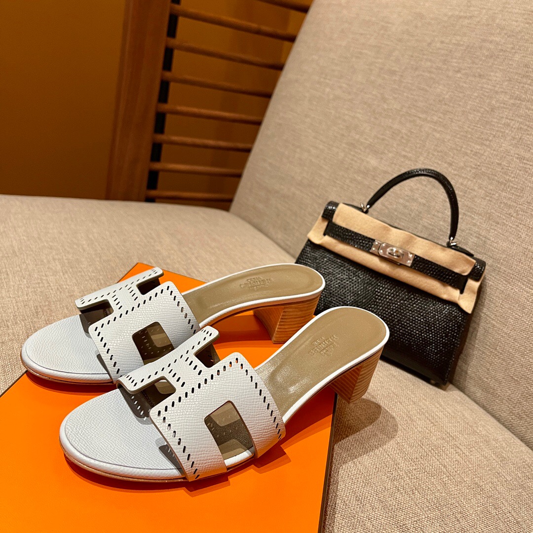 愛馬仕 Hermès Oran sandal T0 Blue Brume 霧藍色 Epsom 高跟涼鞋
