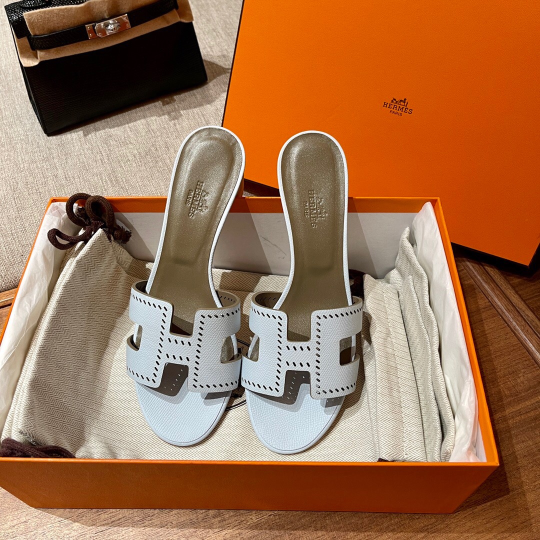 愛馬仕 Hermès Oran sandal T0 Blue Brume 霧藍色 Epsom 高跟涼鞋