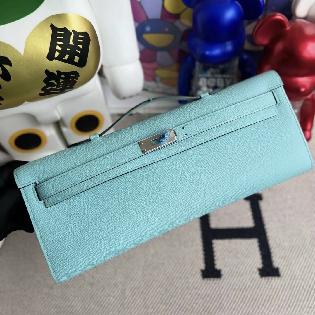 Bahrain Hermès Kelly Cut 31cm Epsom 3P Blue Atoll 馬卡龍藍 銀扣