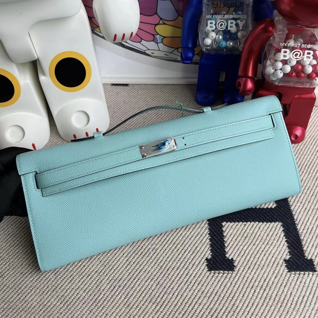 Bahrain Hermès Kelly Cut 31cm Epsom 3P Blue Atoll 馬卡龍藍 銀扣