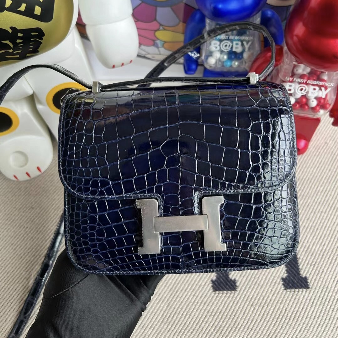 Hermès Constance Mini 18cm 73 Bleu Saphir 寶石藍 亮面美洲鱷魚