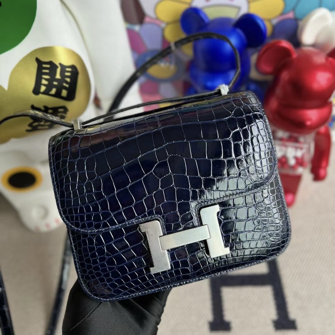 Hermès Constance Mini 18cm 73 Bleu Saphir 寶石藍 亮面美洲鱷魚