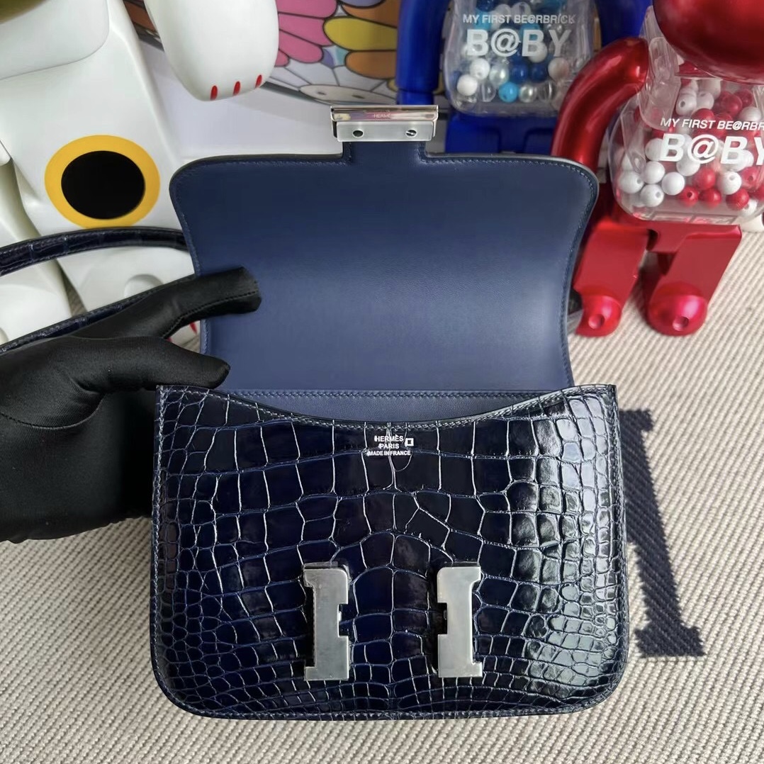 Hermès Constance Mini 18cm 73 Bleu Saphir 寶石藍 亮面美洲鱷魚