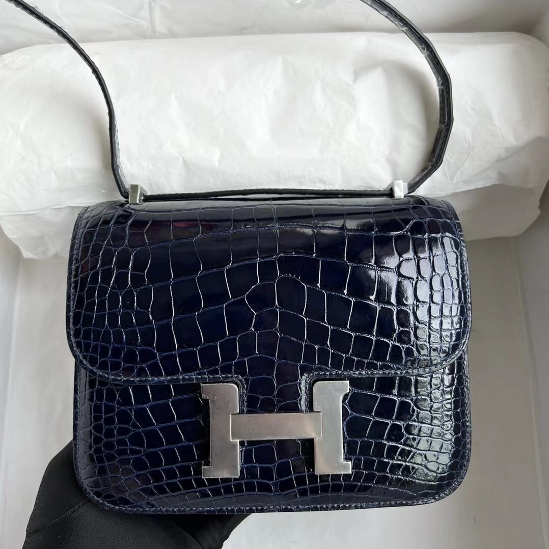 Hermès Constance Mini 18cm 73 Bleu Saphir 寶石藍 亮面美洲鱷魚