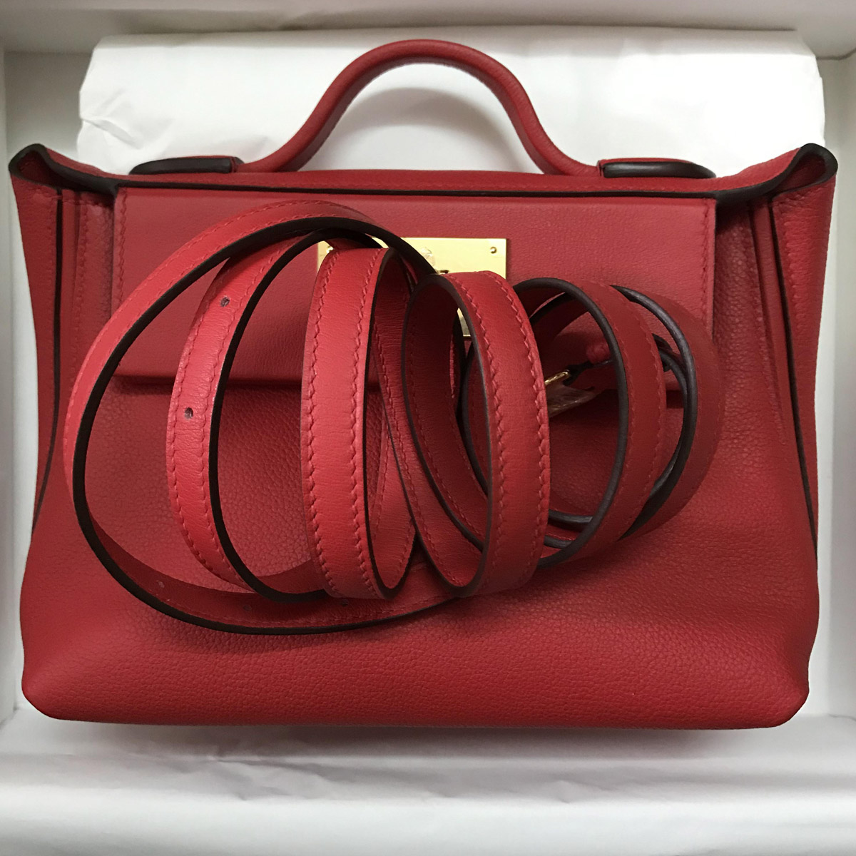 愛馬仕官方旗艦店 Hermes Kelly 24/24 Mini S3 Rouge de coeur Evercolor 拼 Swift