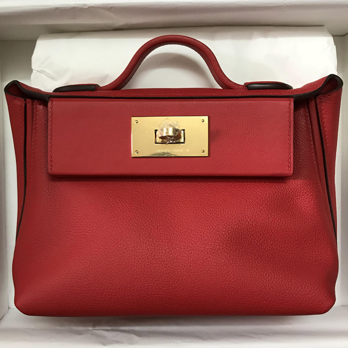 愛馬仕官方旗艦店 Hermes Kelly 24/24 Mini S3 Rouge de coeur Evercolor 拼 Swift