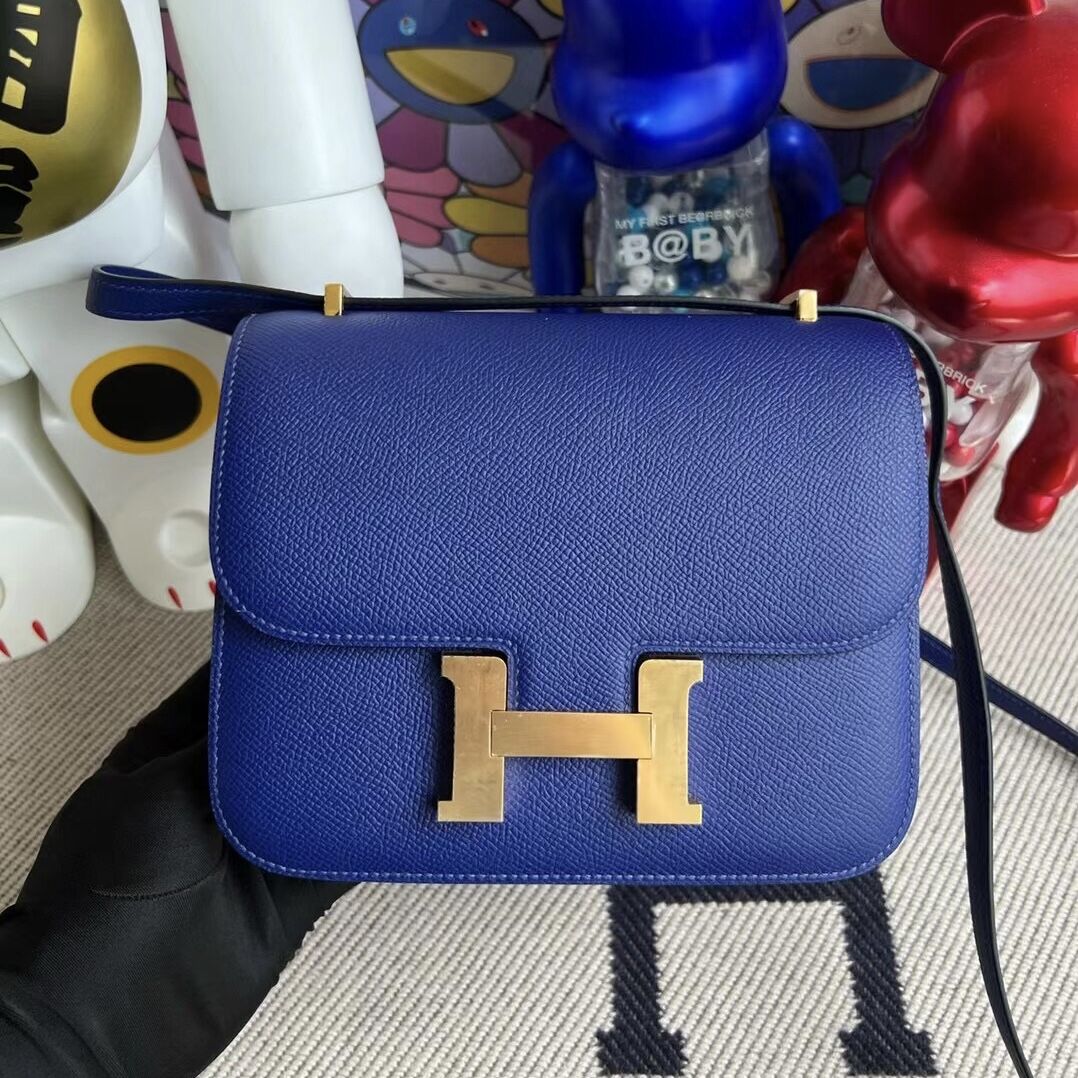Hermès Constance 18cm Epsom 7T Blue electric 內拼 7F Blue Paon 金扣