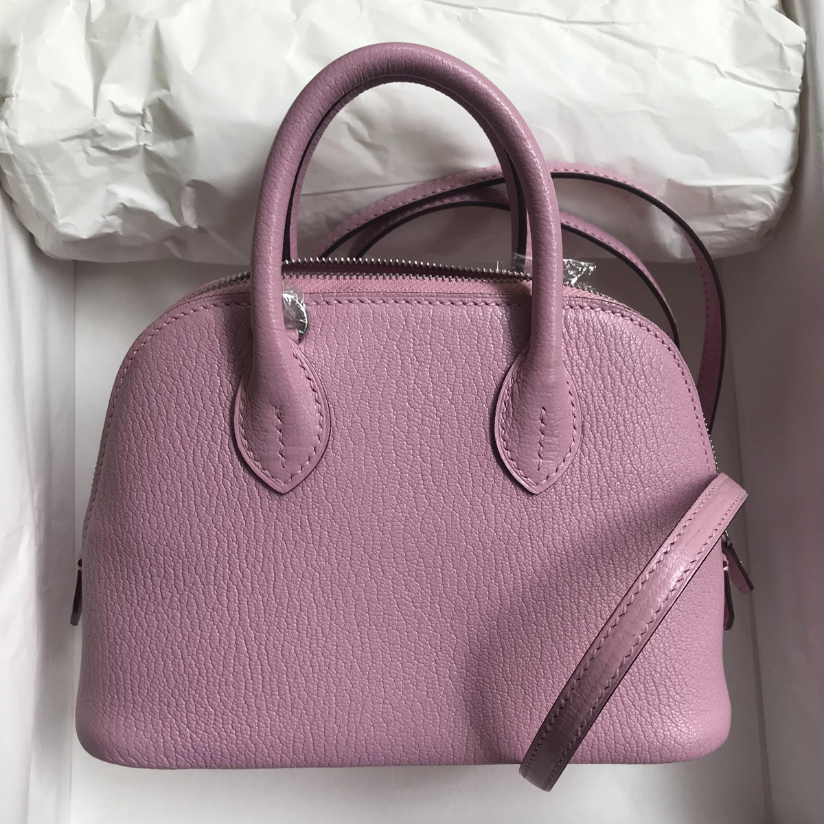 愛馬仕保齡球包有幾個尺寸 Hermès Bolide 1923 X9 Mauve Sylvestre Chevre 銀扣