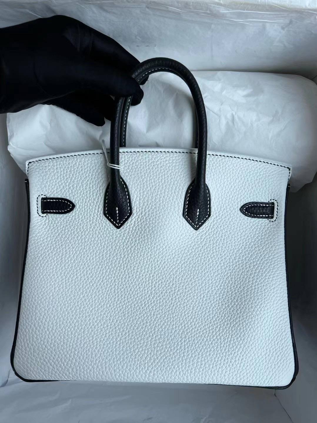 Hermès Birkin 25cm HSS 黑白熊貓 01 Pure white 純白色+黑色拉絲銀扣馬蹄印