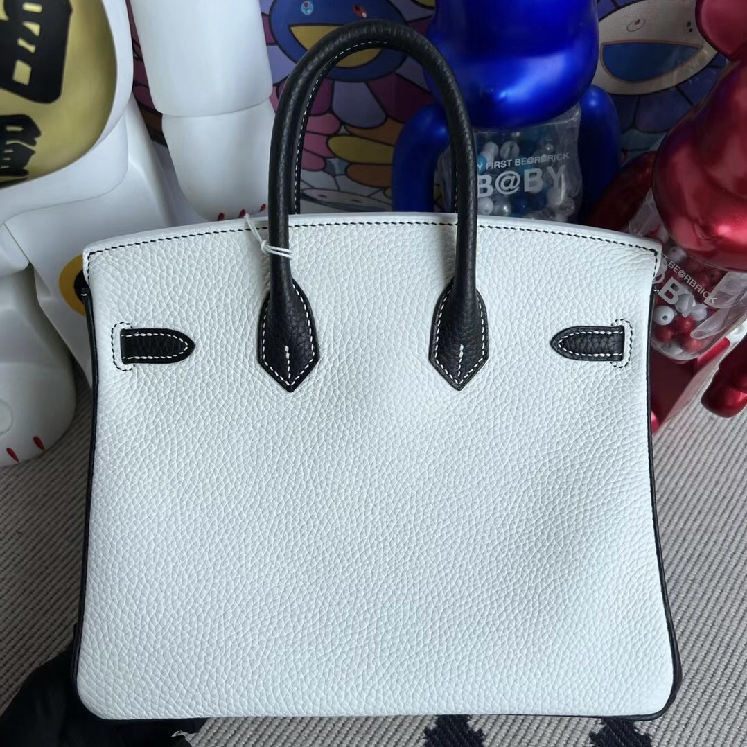 Hermès Birkin 25cm HSS 黑白熊貓 01 Pure white 純白色+黑色拉絲銀扣馬蹄印