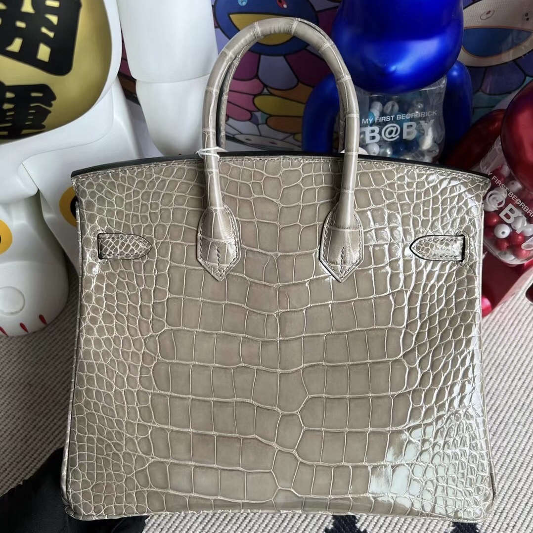 Hermès Birkin 25cm 亮面美洲鱷魚 81 Gris Tourterelle 斑鳩灰