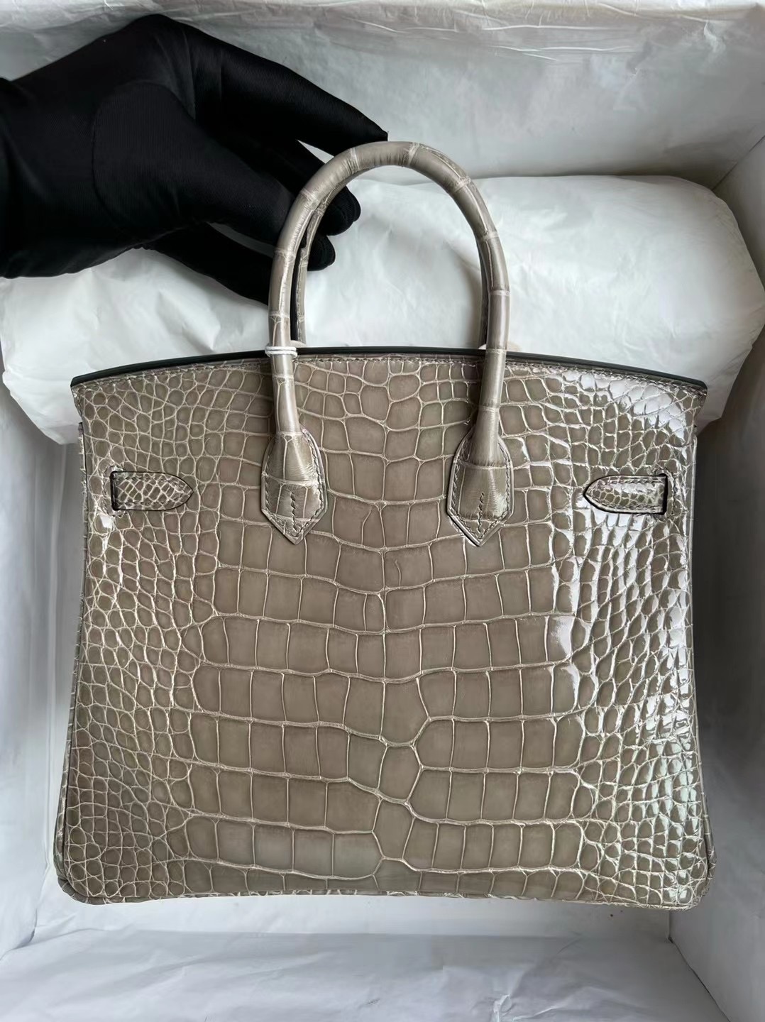 Hermès Birkin 25cm 亮面美洲鱷魚 81 Gris Tourterelle 斑鳩灰