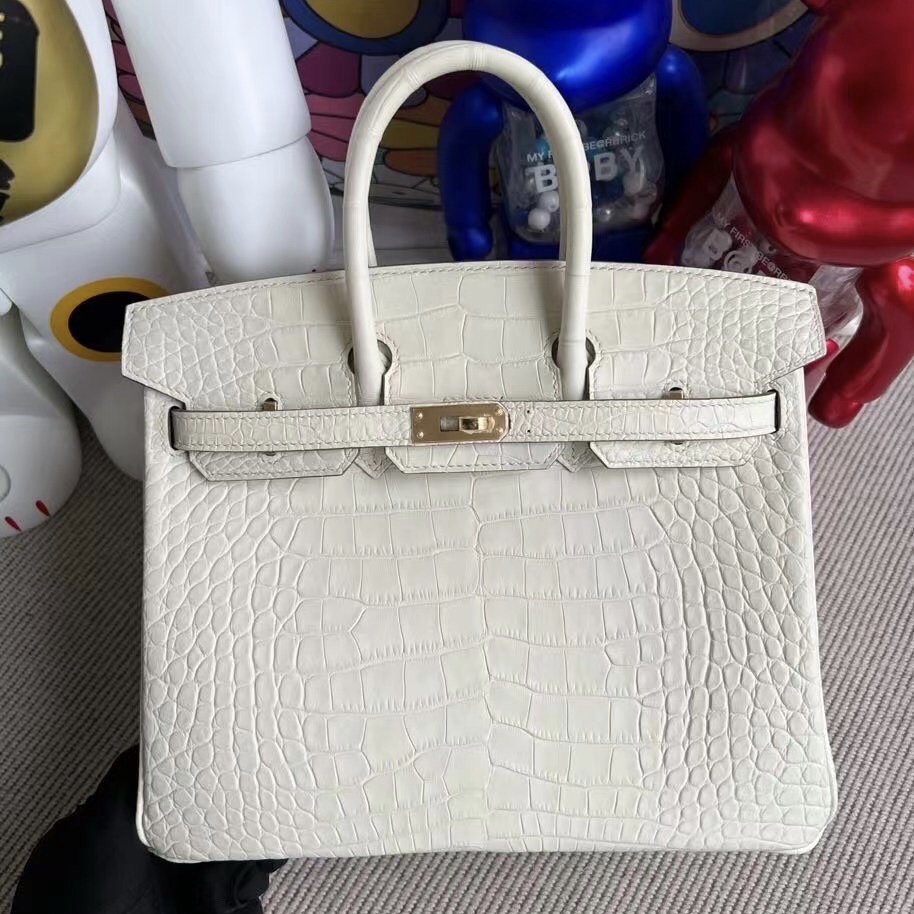 愛馬仕包包官方價格 Hermès Birkin 25cm 8L Beton 冰川白霧面美洲鱷魚