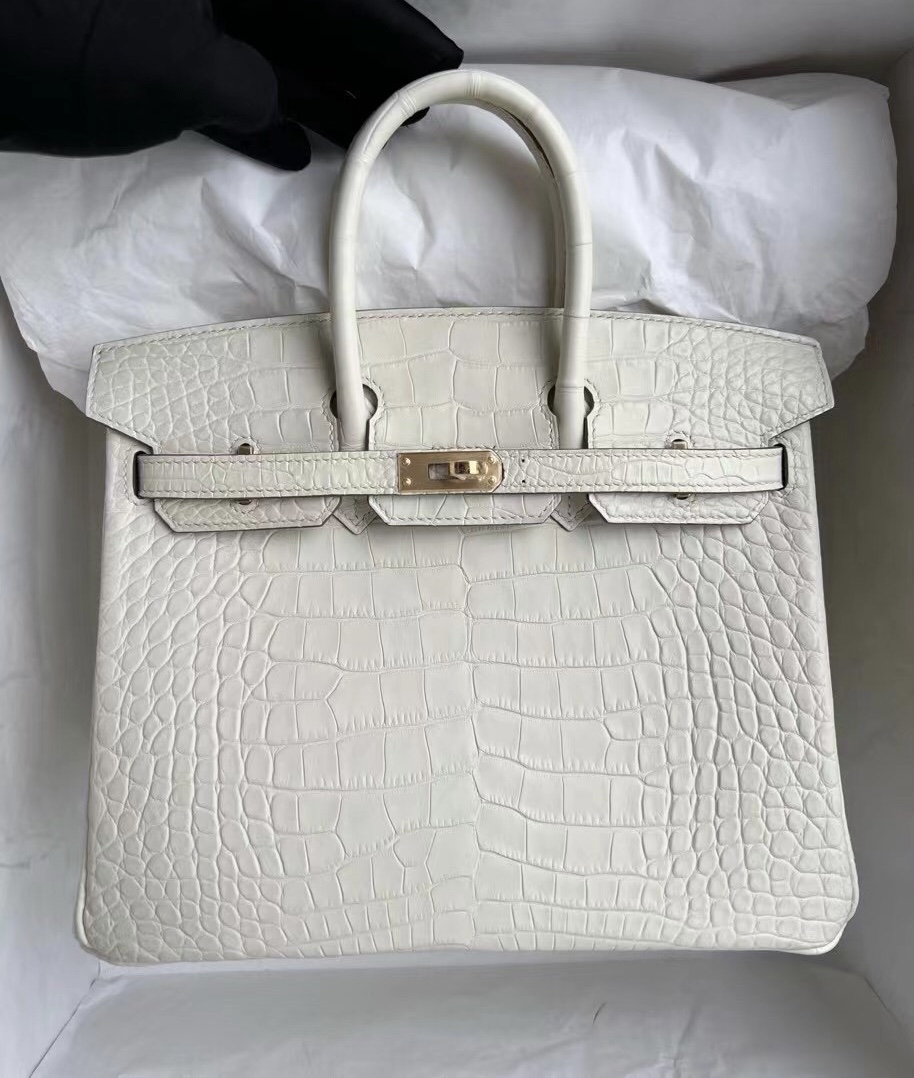 愛馬仕包包官方價格 Hermès Birkin 25cm 8L Beton 冰川白霧面美洲鱷魚