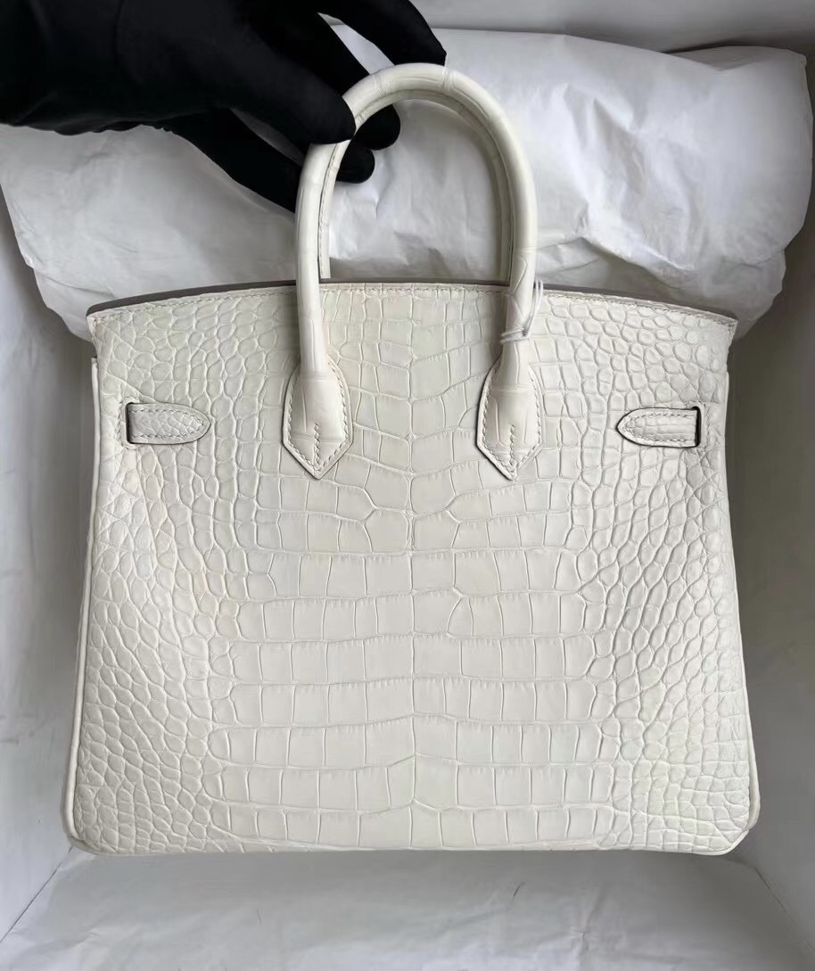 愛馬仕包包官方價格 Hermès Birkin 25cm 8L Beton 冰川白霧面美洲鱷魚