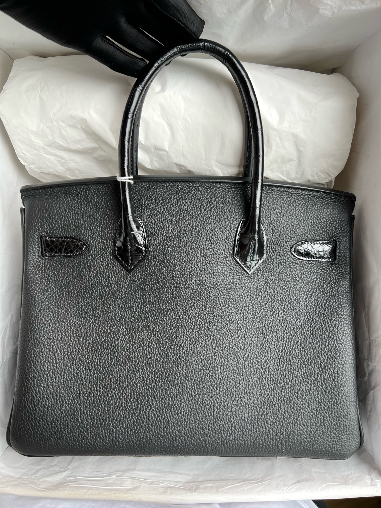愛馬仕一個包包大概多少錢 Hermès Birkin 30 Touch Togo拼尼羅鱷魚 黑色玫瑰金扣