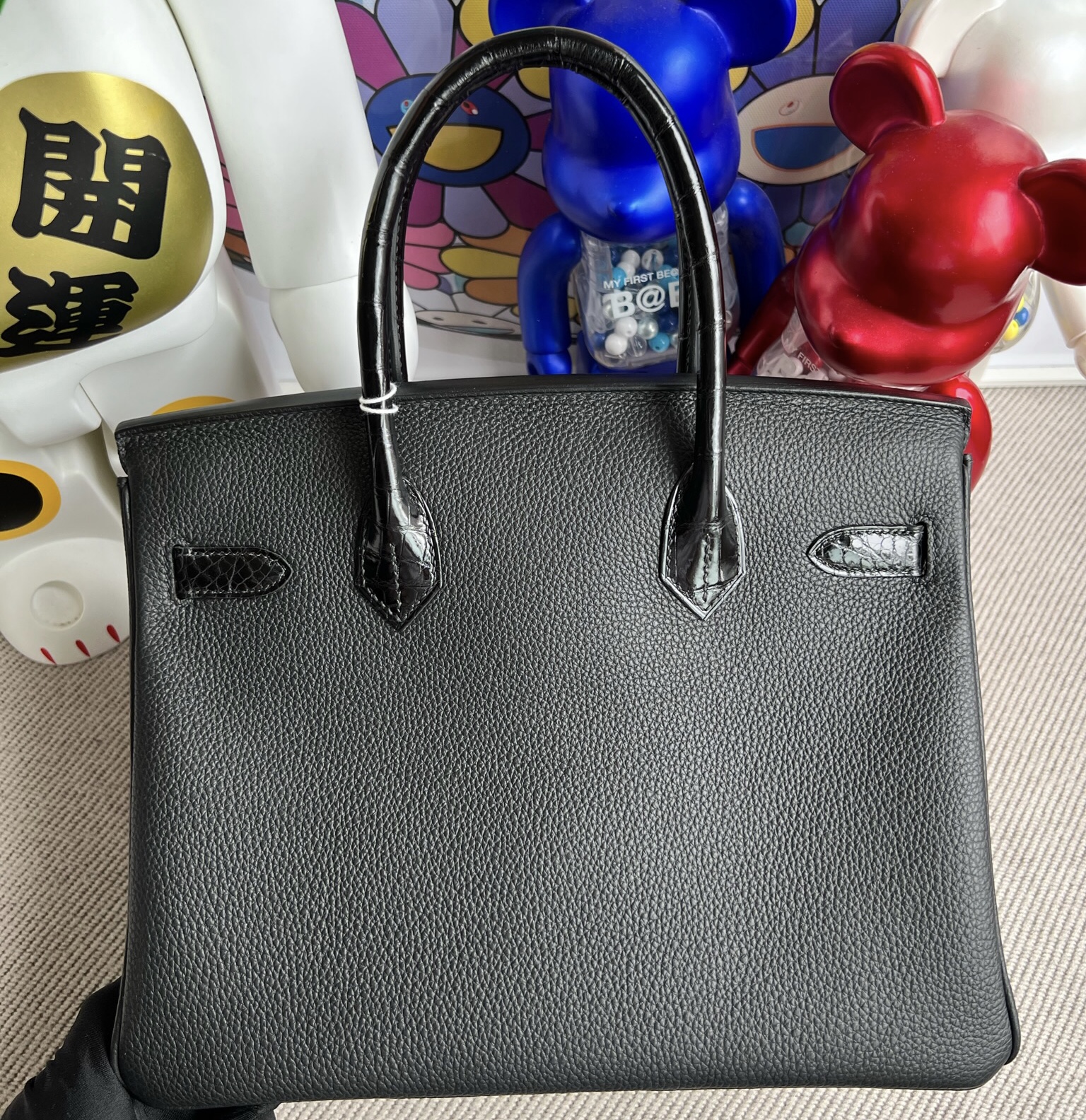 愛馬仕一個包包大概多少錢 Hermès Birkin 30 Touch Togo拼尼羅鱷魚 黑色玫瑰金扣